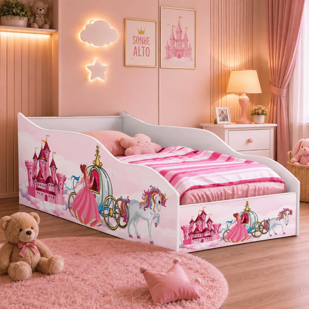 Cama Juvenil Carro Princesas com Colchão para Menino Menina Bebê Criança