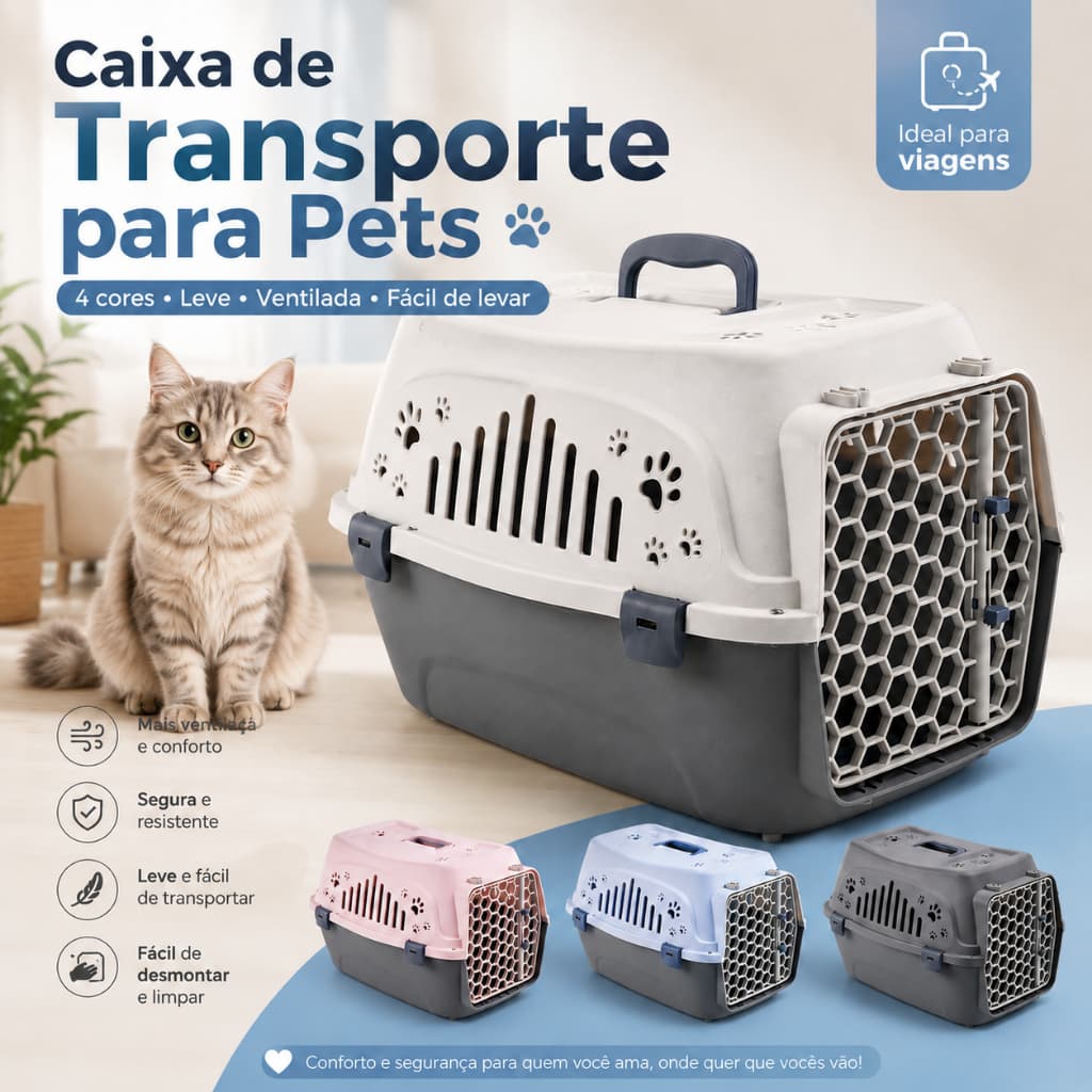 Caixa de Transporte Aéreo para Pets – Gaiola Portátil e Ventilada para Cães e Gatos