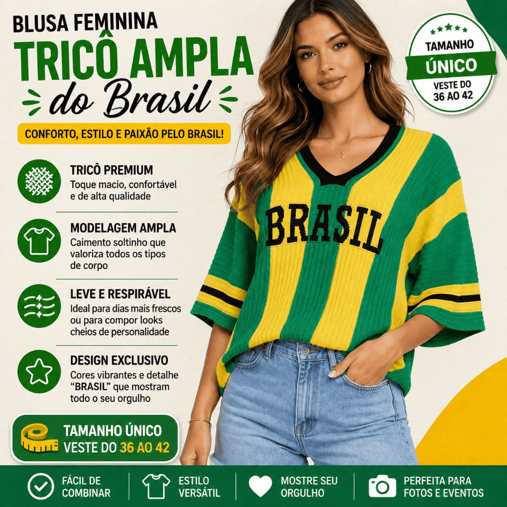 Blusa Feminina Tricô ampla do Brasil - TAMANHO ÚNICO