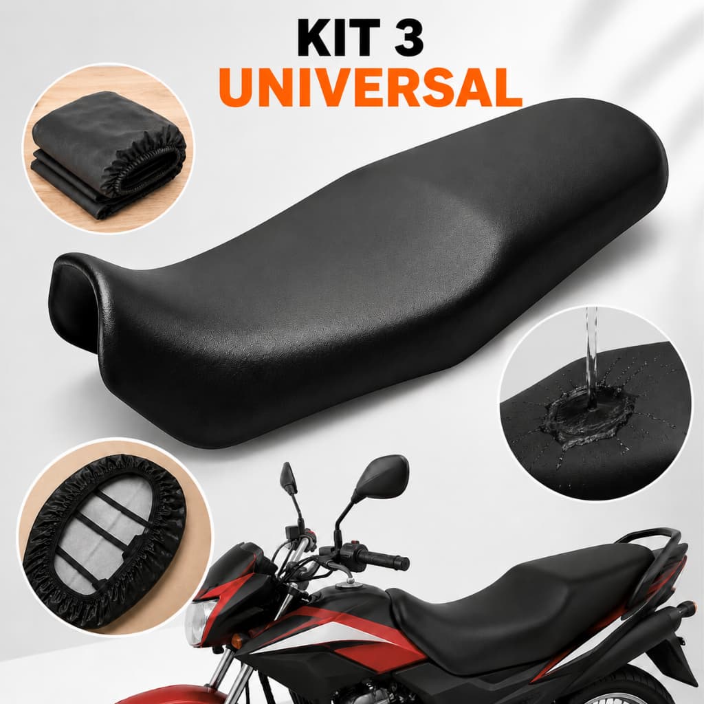 Kit 3 Capas Banco Moto Universal Antiderrapante Impermeável Courino Elástica Proteção UV Assento Motocicleta