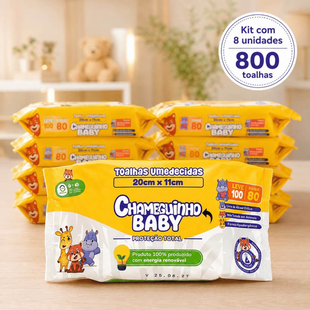 Kit 800 Toalhas Umedecidas Chameguinho Baby Lenço Umedecido para Bebê Higiene Infantil