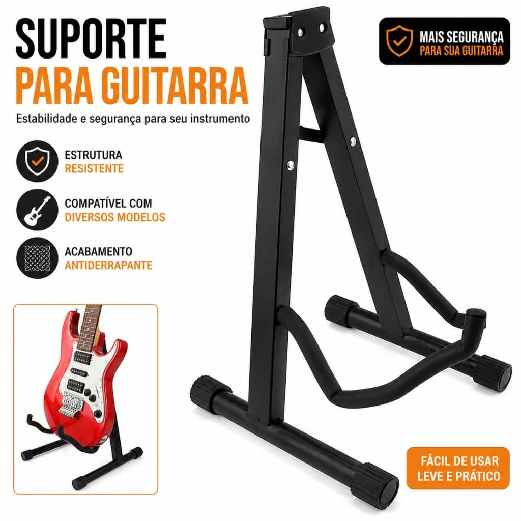 Suporte Violão Guitarra Baixo Chão Compacto Emborrachado KLX
