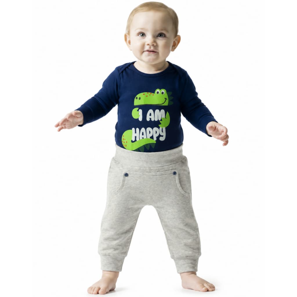 Conjunto De Bebe Body E Calca Dinossauro Em Suedine E Plush Roupa Infantil Menino Para Enxoval