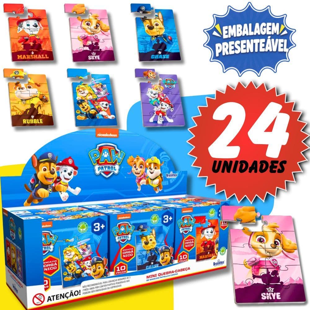 Kit 6/12/18/24 Lembrancinha Patrulha Canina Quebra Cabeça Patrulha Festa Aniversário Infantil