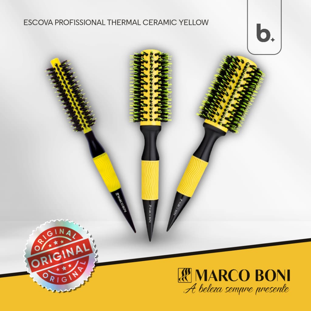 Escovas Profissional Thermal Ceramic Marco Boni Amarela Premium - Disponível nos tamanhos 36mm, 57mm e 64mm