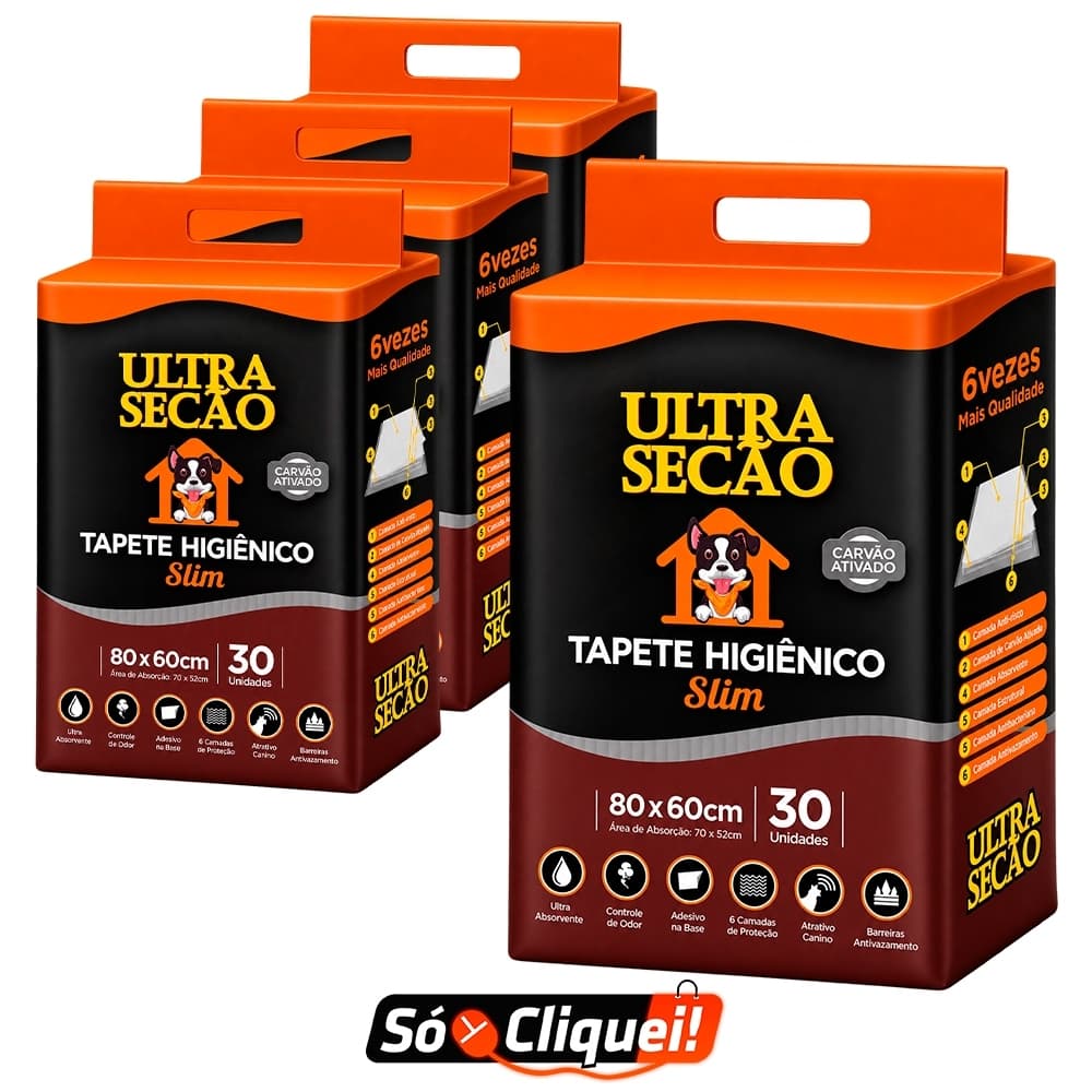 Kit 30 a 60 Tapetes Tapete Higiênico Slim Ultra Secão Carvão Ativado Alta Absorção 80x60cm Great Pets