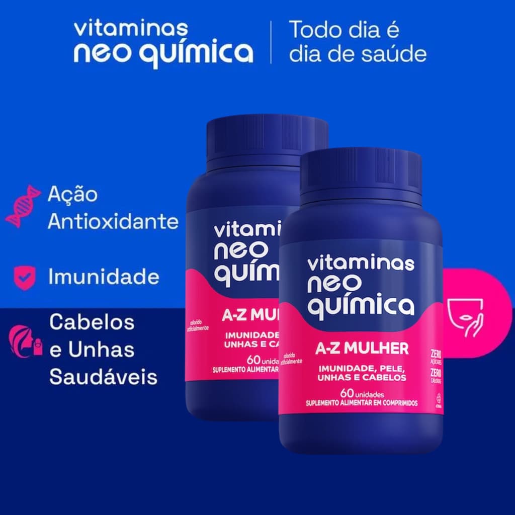 Kit 2 Vitamina Neo Química A-Z Mulher 60 Cps Cabelo Pele Unha