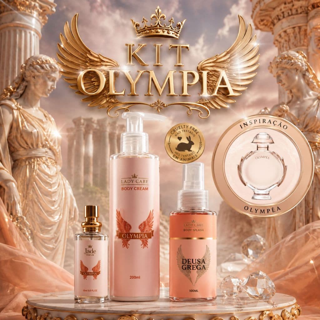 Kit Perfume Feminino Deusa Grega Olympia Lady Care – Body Splash + Hidratante Corporal + Perfume 15ml