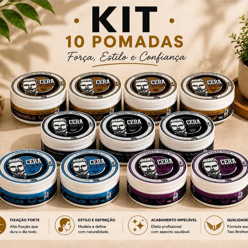Kit Com 10 Pomadas/Ceras Caramelos Modeladoras  Para Cabelo Two Brothers 150G - ENVIO IMEDIATO