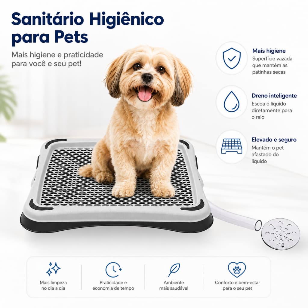 Tapete Sanitário Pet com Dreno para Ralo | Banheiro Higiênico para Cachorros