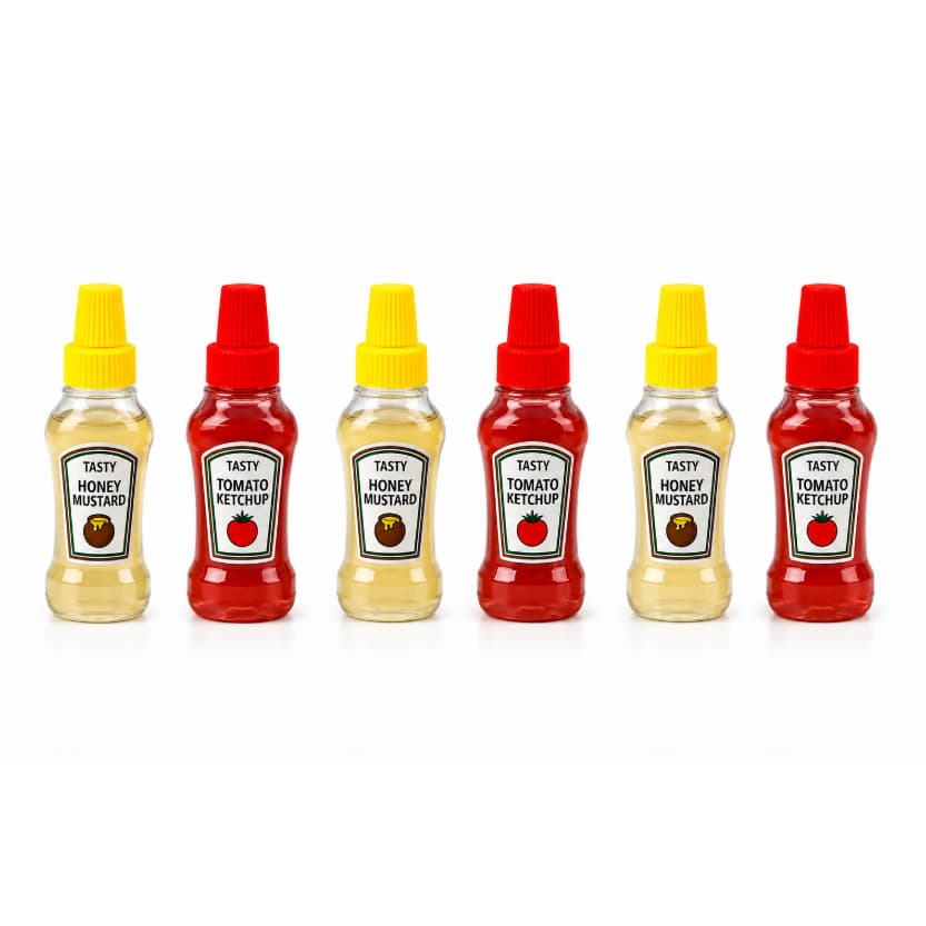 Kit 6 Mini Bisnagas para Ketchup e Mostarda Reutilizáveis Porta Molhos para Hambúrguer, Lanches e Cozinha