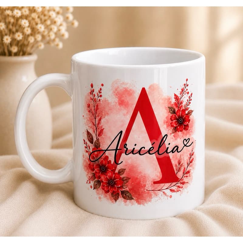 Caneca personalizada, caneca com nome, caneca feminina, presente personalizado, caneca floral, caneca com letra