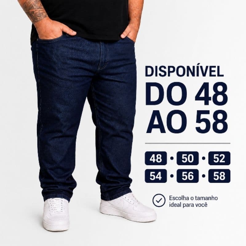 Calça Jeans Plus Size Masculina 48 ao 58 com Lycra Elastano Confortável Reforçada para Trabalho Dia a Dia