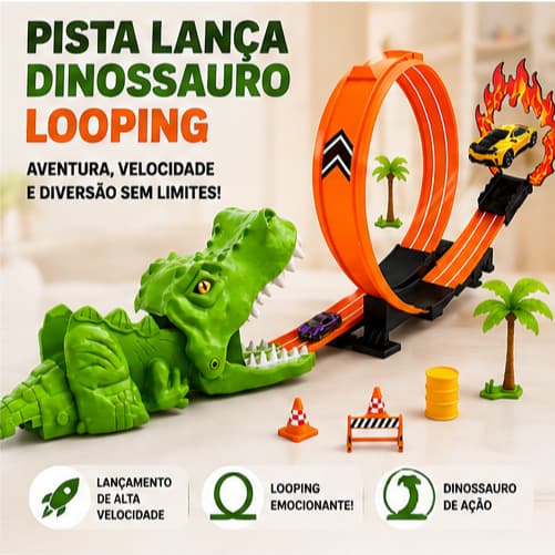 Kit Pista Carrinho Metal Dinossauro Looping Diversao Criativa Infantil