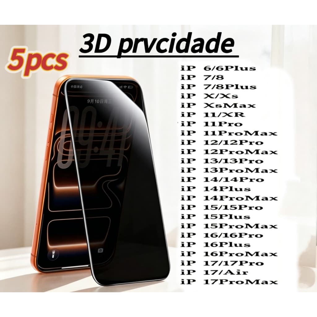 Película de vidro 3D Privativa Anti Spy Para IPhone Privacidade Para 17 XR 11 12 13 14 15 16 Pro Max