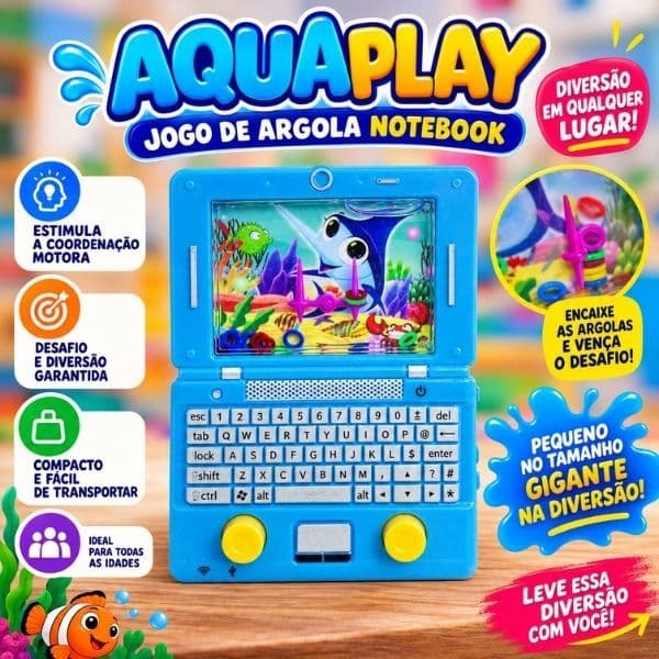 Aquaplay Jogo de Argolas Notebook Infantil Brinquedo de Água Educativo +3 Anos