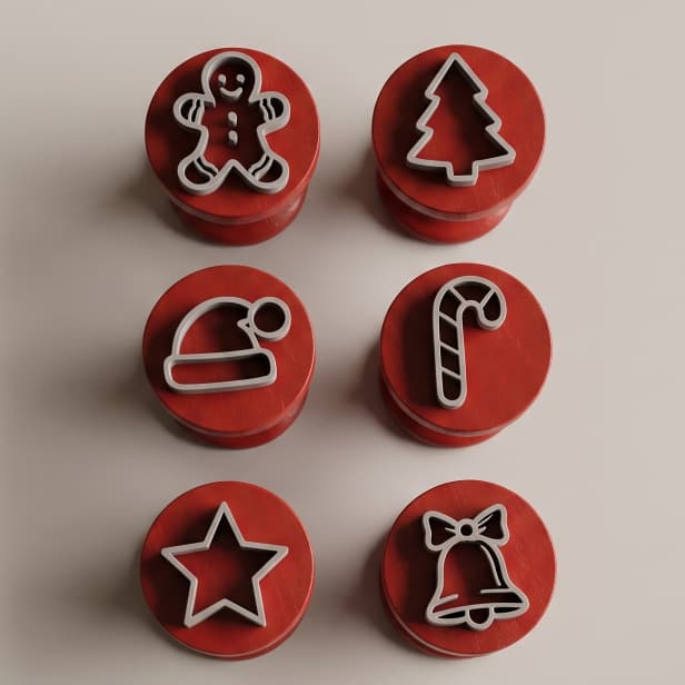 Kit Carimbos para Brigadeiro Docinho Natal Papai Noel Feliz Natal Sino Arvore de Natal 6 Peças Confeitaria Doces