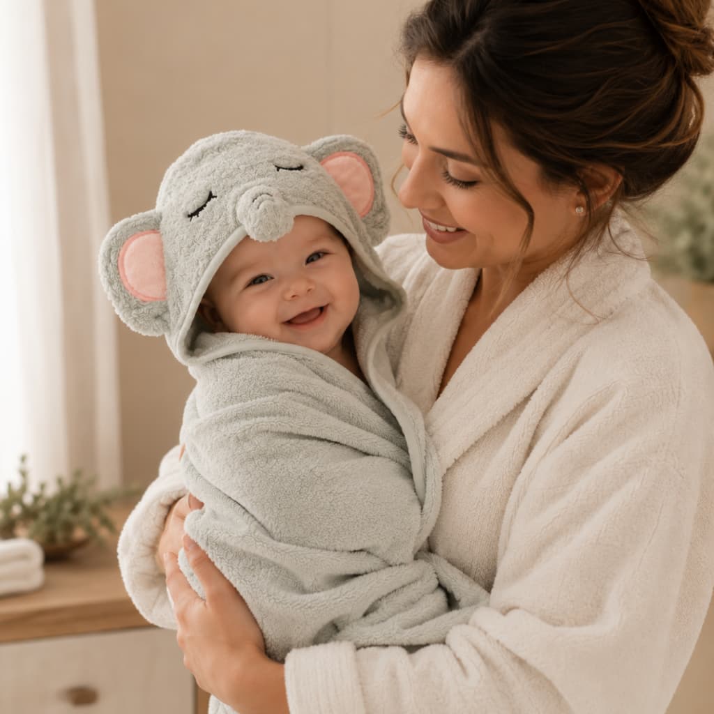 Toalha Bebê Com Capuz Soft Bordada Enxoval Animais Coelhinho Panda Cachorrinho Elefante Pinguim Etc