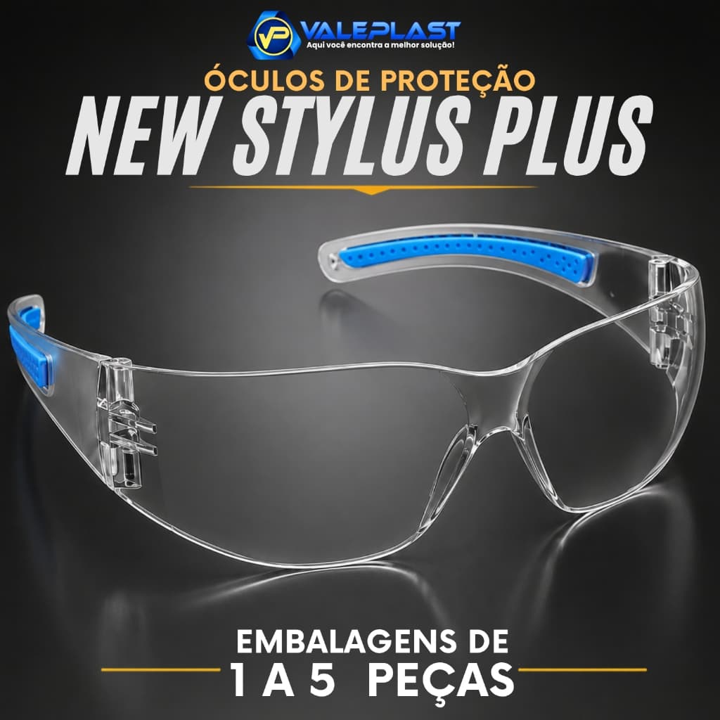 Óculos de Proteção EPI New Stylus Plus Valeplast I CA 42721 Proteção UV Policarbonato Antirrisco