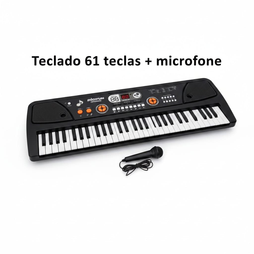 Teclado Musical Piano Teclado Eletrênico  61 Teclas  Teclado Para Iniciante + Microfone