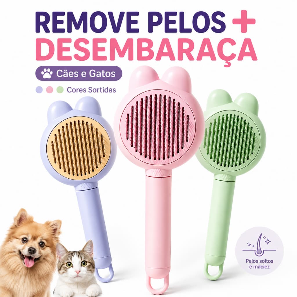 Escova Rasqueadeira para Cães e Gatos Removedora de Pelos Desembaraçadora Massageadora Cores Sortida
