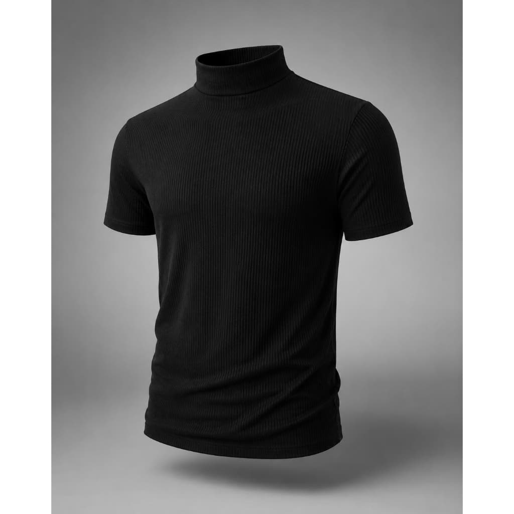 Kit 2 Camiseta Masculina Gola Alta Canelada Slim Fit Premium Old Money Manga Curta