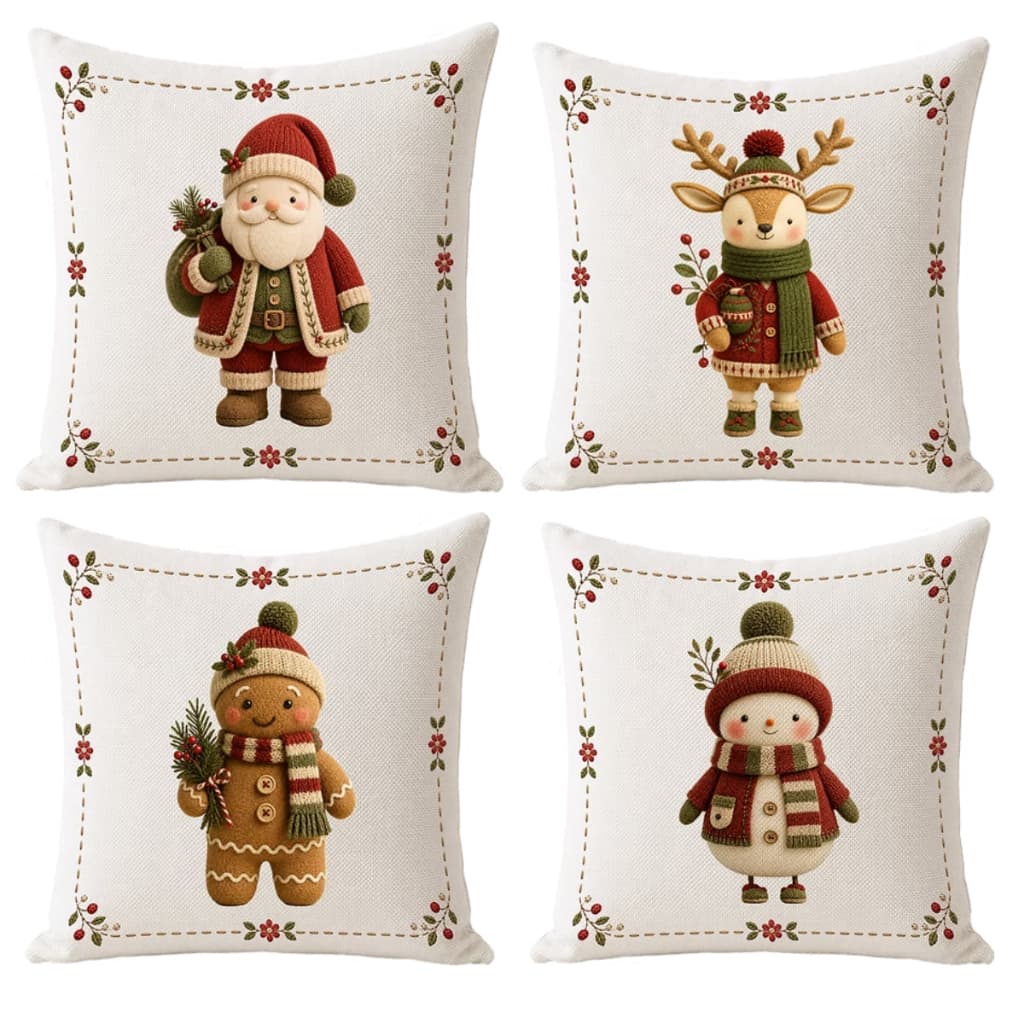 Capa Almofada Natal Linho Premium Decoração Natalina Luxo 4 uni