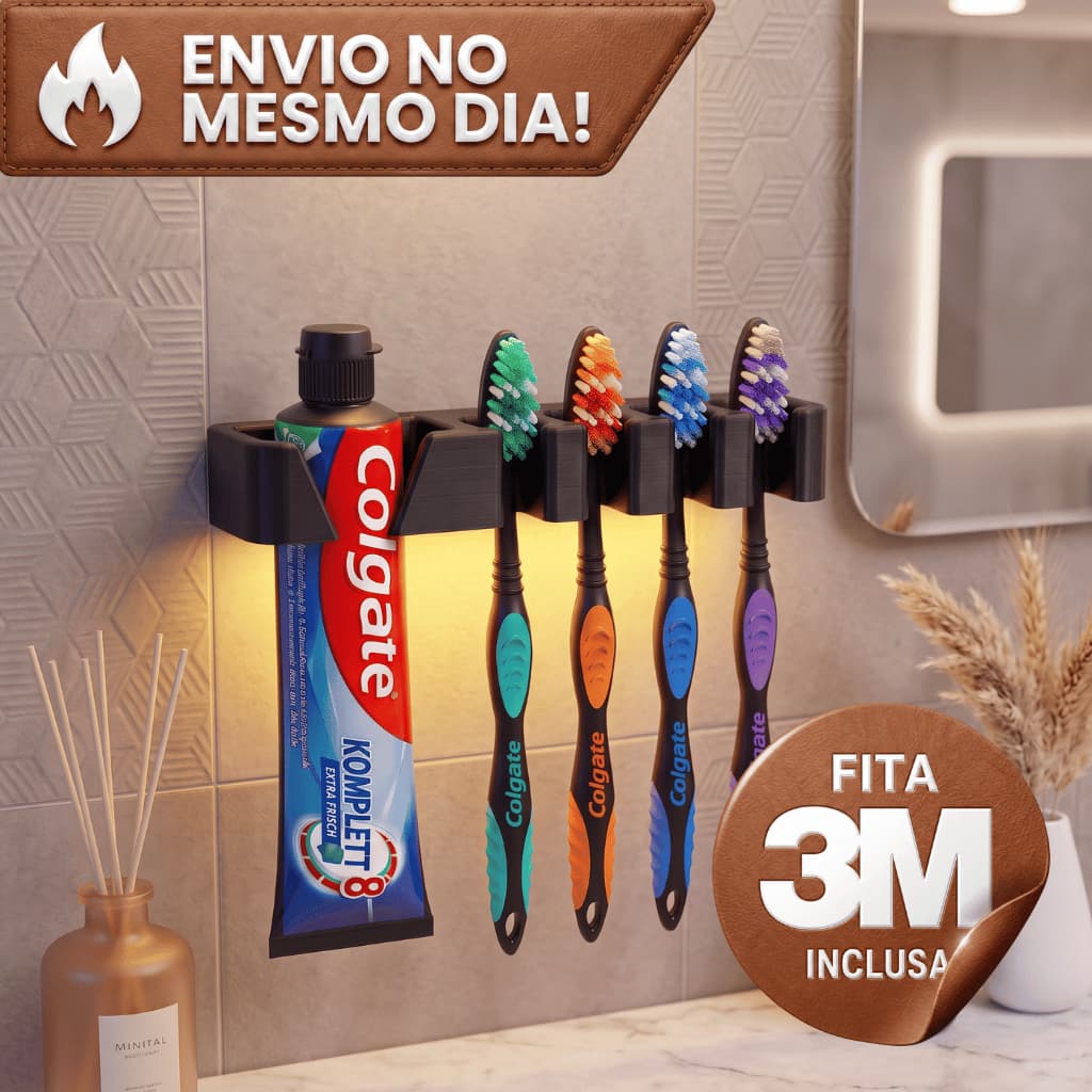 Organizador de Banheiro 5 em 1 Porta Escovas de Dente Porta Creme Dental Adesivo 3M Sem Furos na Parede