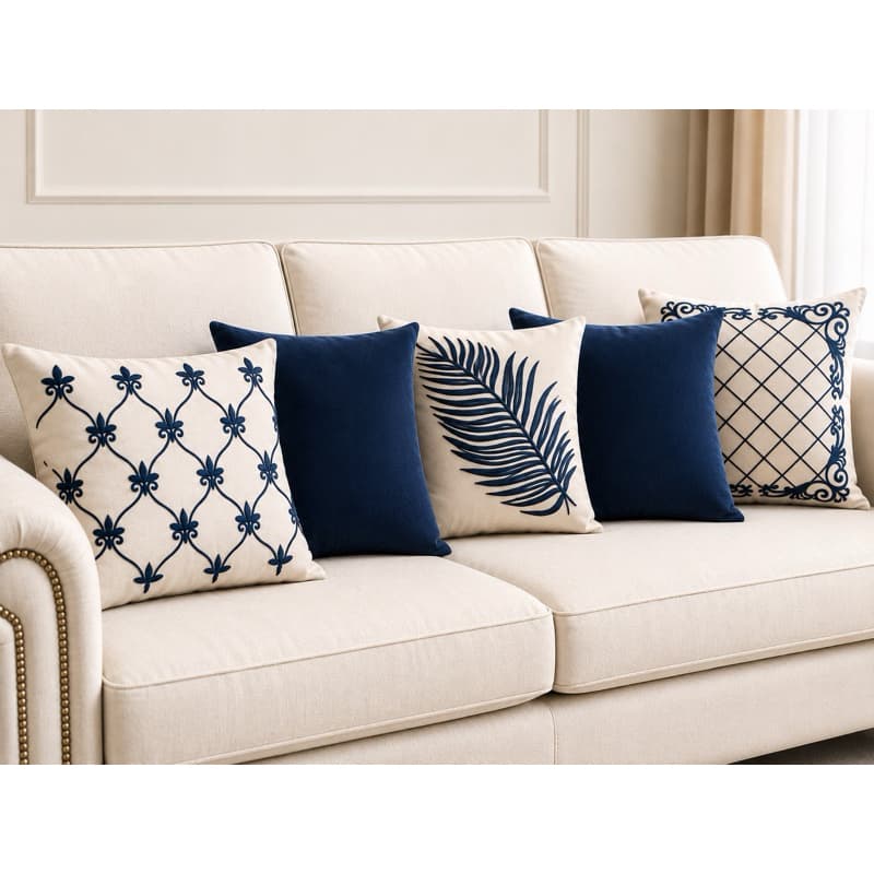 Kit Capa de almofadas 5 unidades bordado Linho Com Sued Vellud 45x45 Decoração Sala Sofá Quarto Alta Qualidade