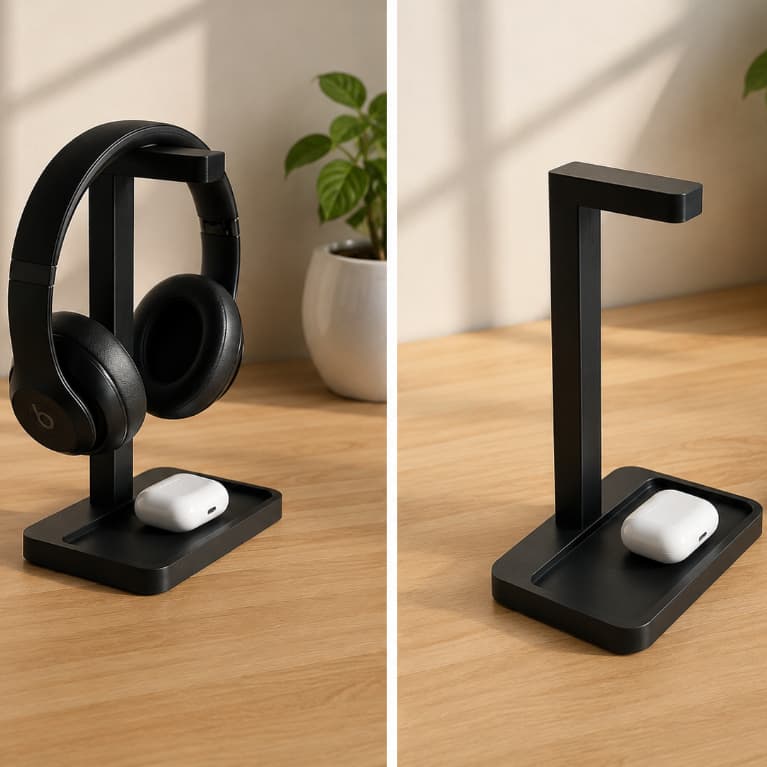 Suporte para Headset e Fone Preto 22x10x15cm com Bandeja