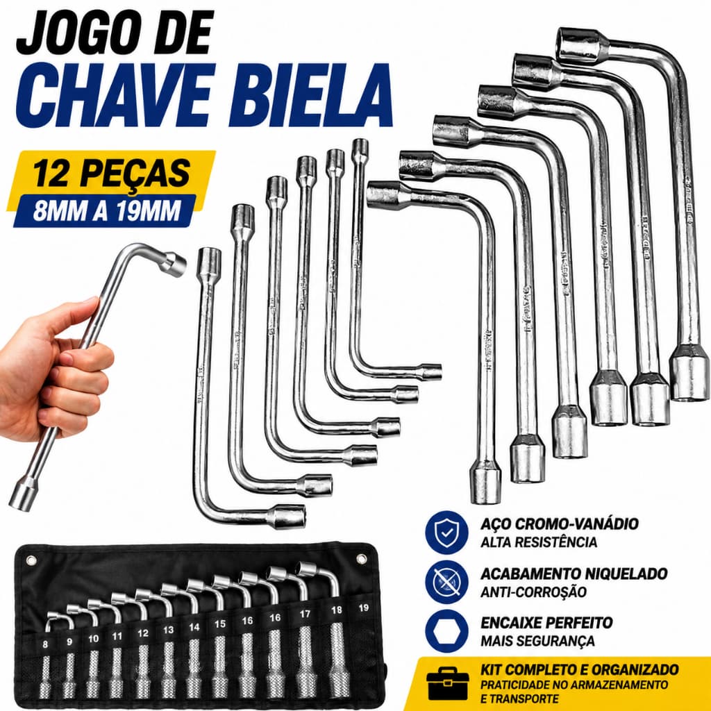 Kit 12 peças Jogo de chave biela kit ferramentas 8 a 19mm kit ferramentas jogo chaves biela chave boca
