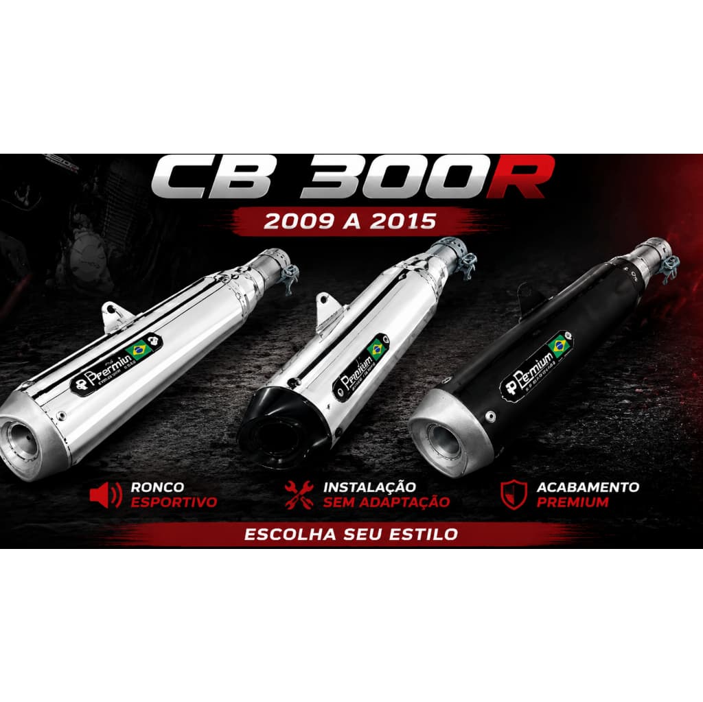 Escapamento Esportivo CB 300R 2009 2010 2011 2012 2013 2014 2015 | Ponteira Esportiva Moto | Ronco Grave | Preto/Inox