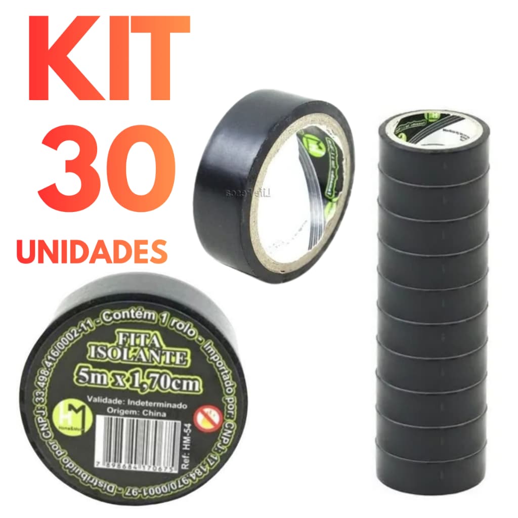 Kit Fitas Isolantes Preta 5 Metros 1,7cm Elétrica para Fios e Cabos Eletricista
