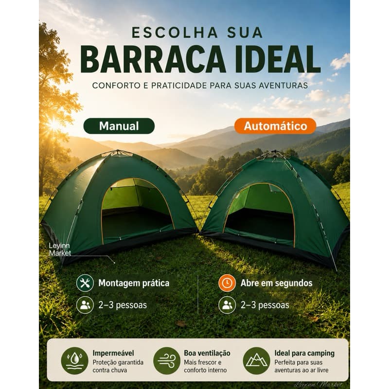 🔥 Barraca Camping Automático/Manual 2-4 Pessoas - Barraca De Acampamento A Prova D'Água - Barraca Camping Praia