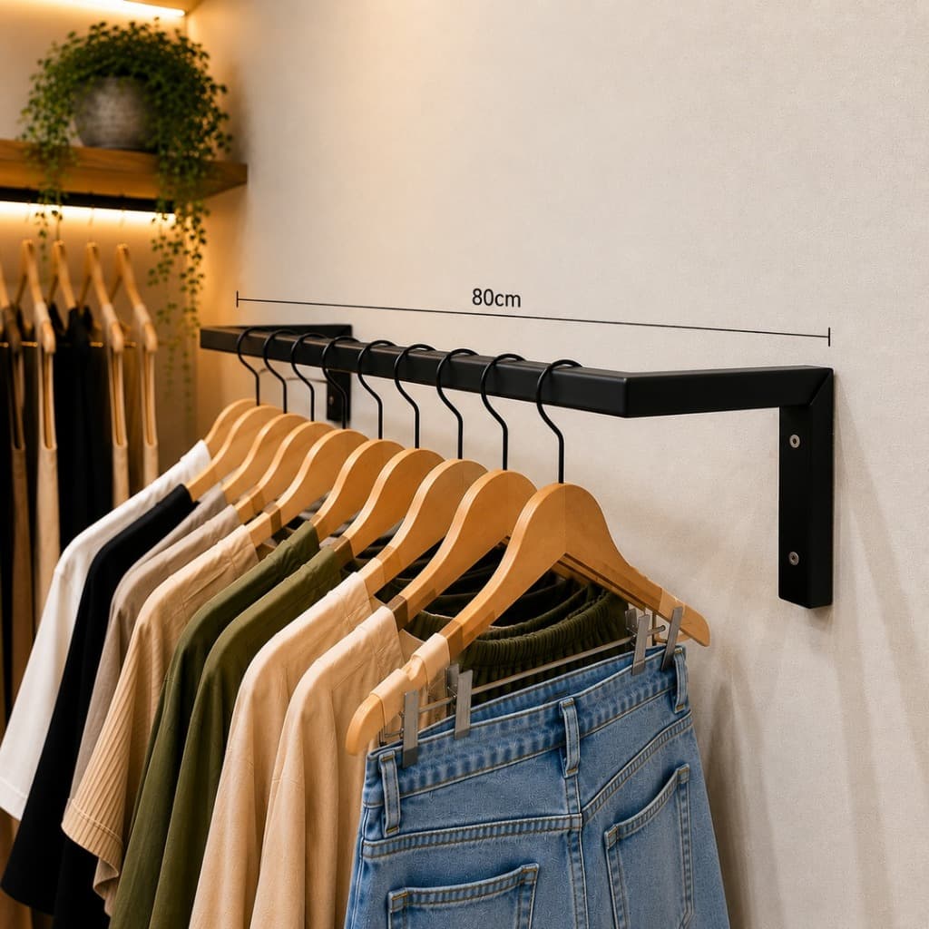 Arara De Roupa Parede 0.80m Suporte Roupas Cabideiro Quarto Closet Preto/Branco