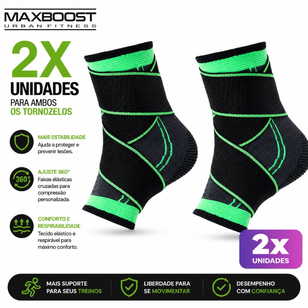 Tornozeleira Ajustável Maxboost Kit 2 Unidades com Velcro para Academia Corrida e Esportes