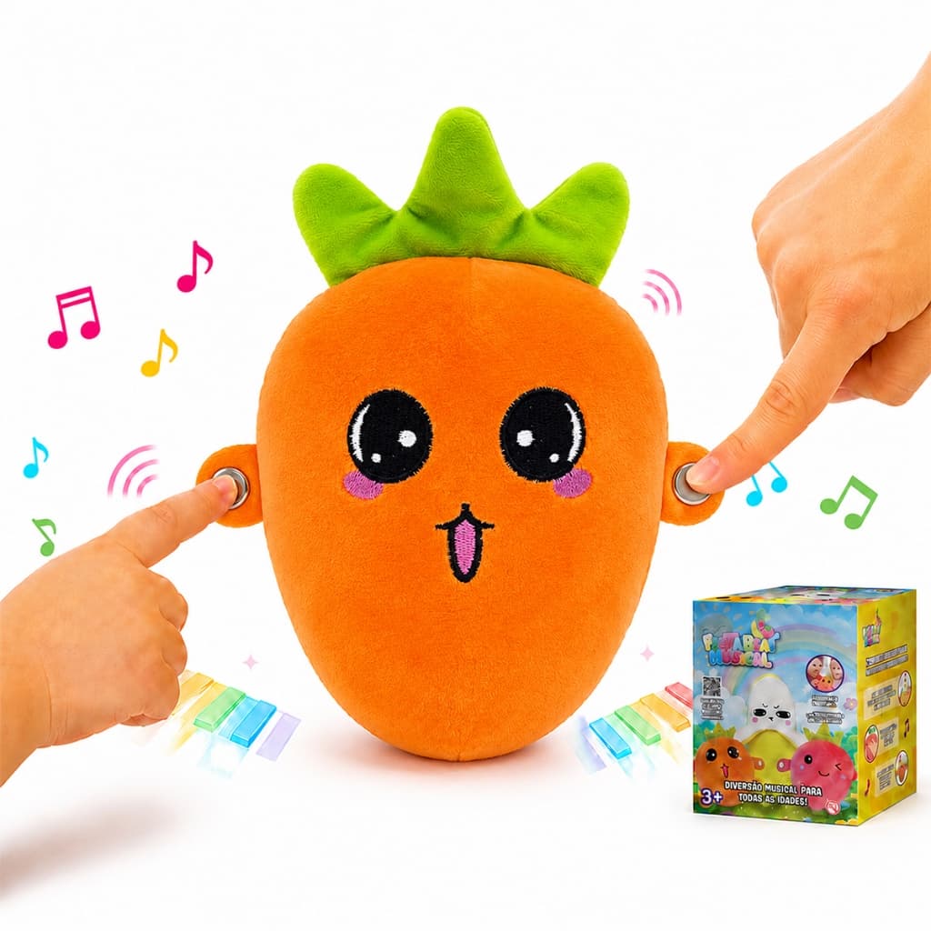 Brinquedo Cenoura Sensorial Musical Piano Pelúcia Infantil