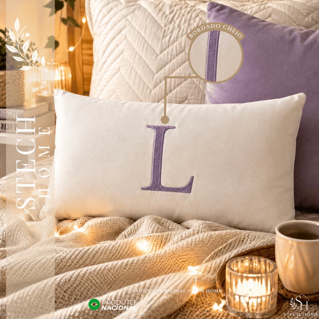 Almofadinha Almofada PERSONALIZADA INICIAL Bordada Decorativa Baguete  - Lilás