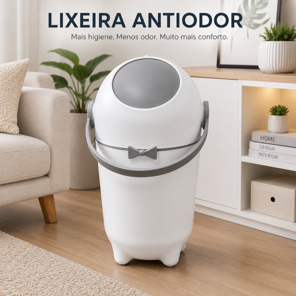 Lixeira Antiodor 10L Tampa Girável Branca PP ABS para Fraldas Bebê Banheiro Quarto Cozinha