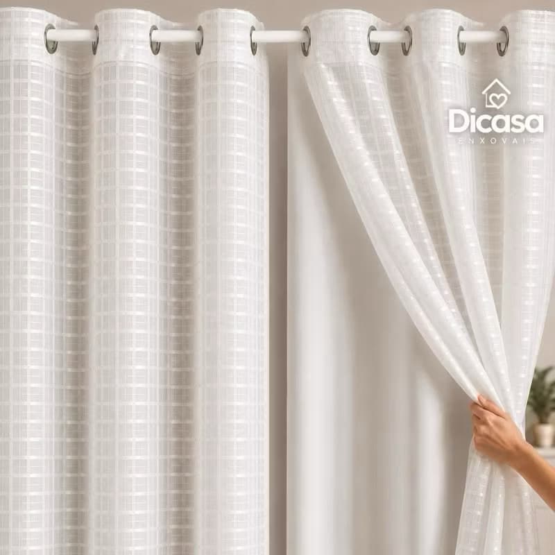 Cortina Blackout Blecaute PVC Voil Xadrez 1,40x1,80 Bloqueia Luz Solar 100% Sala Quarto Ilhós Cromado