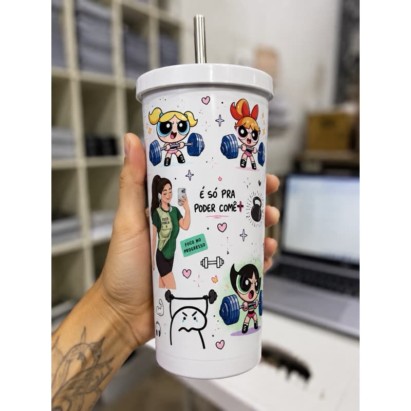 Copo Térmico 500ml Personalizado | Sublimação | Com Canudo | Presente - Copo canudo - Copo starbucks
