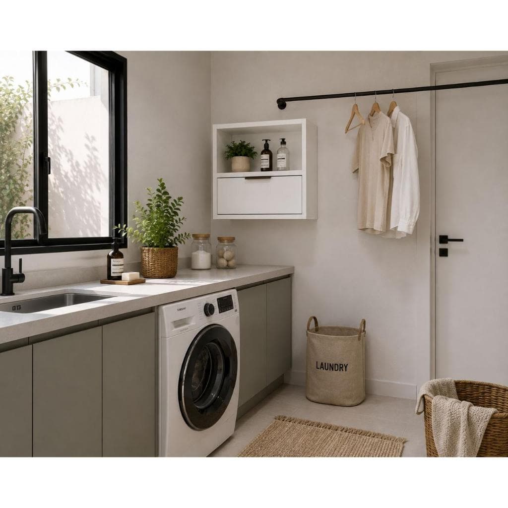 Armário Suspenso para Lavanderia Lua 40x40cm | Armário de Parede com Porta e Nicho Organizador