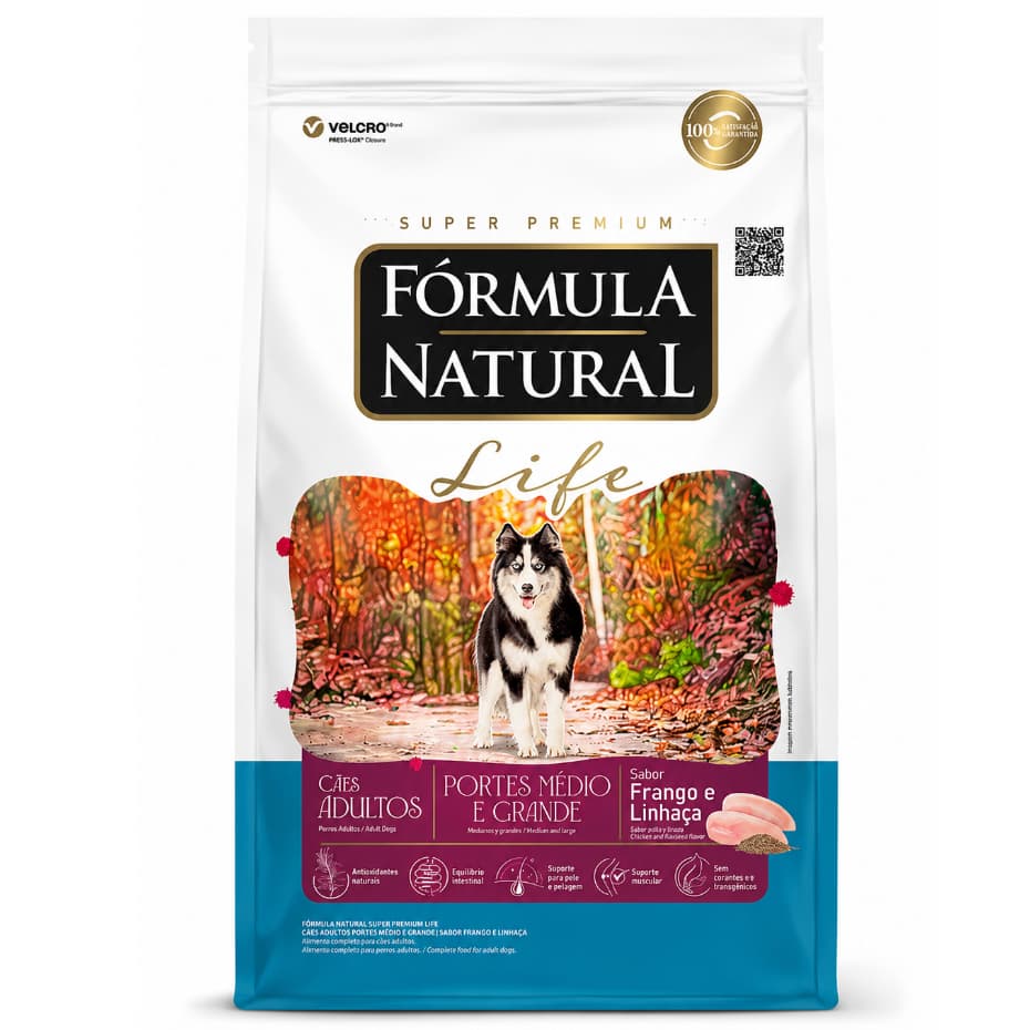 Fórmula Natural Life Ração Cães Adultos porte Médios Grandes 15kg