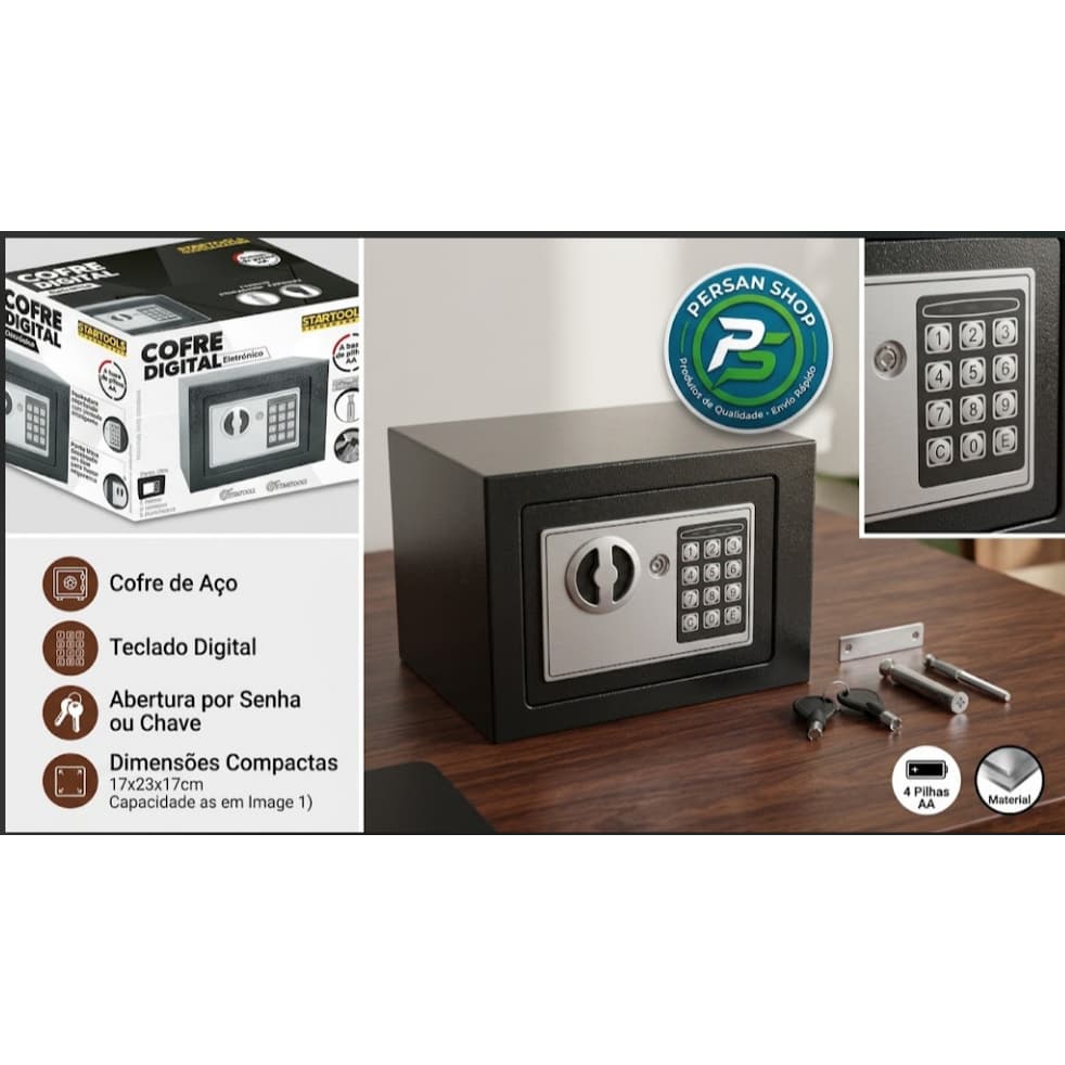 🔒 Cofre Eletrônico Digital Com Senha E Chave De Emergência Preto 🔐