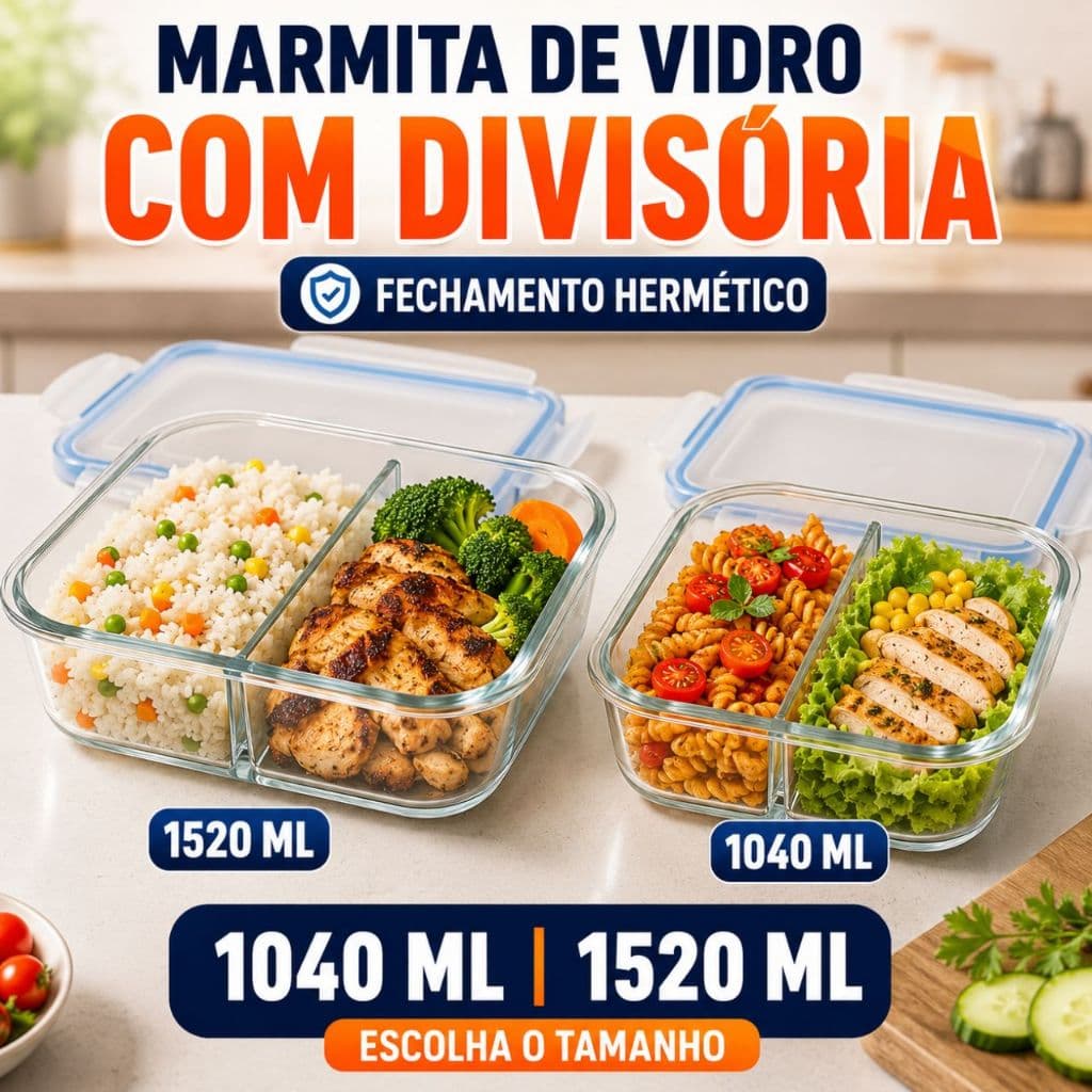 Pote Vidro 1520ml Hermético Divisória Organizador Mantimentos Conservação Alimentos