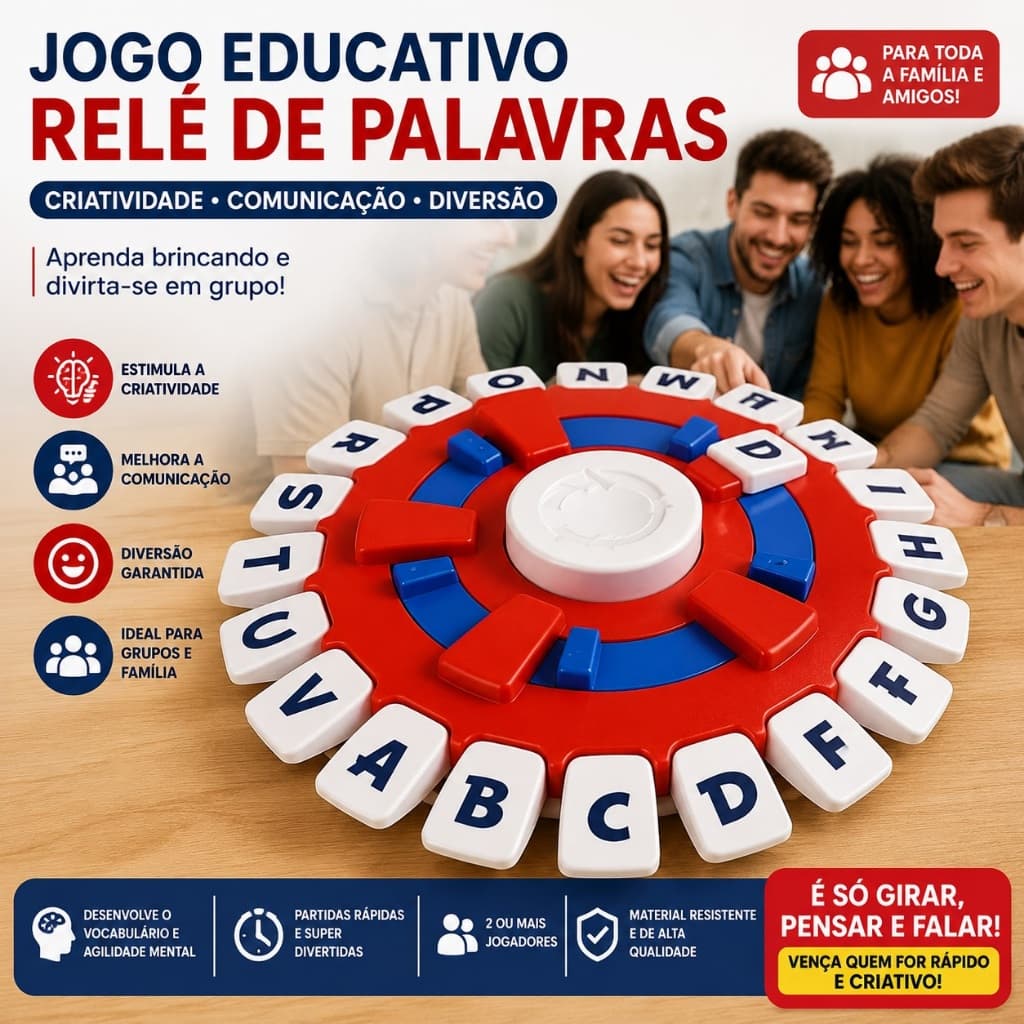 Jogo Educativo Relé de Palavras Vermelho – Criatividade, Comunicação e Diversão para Jogar em Grupo