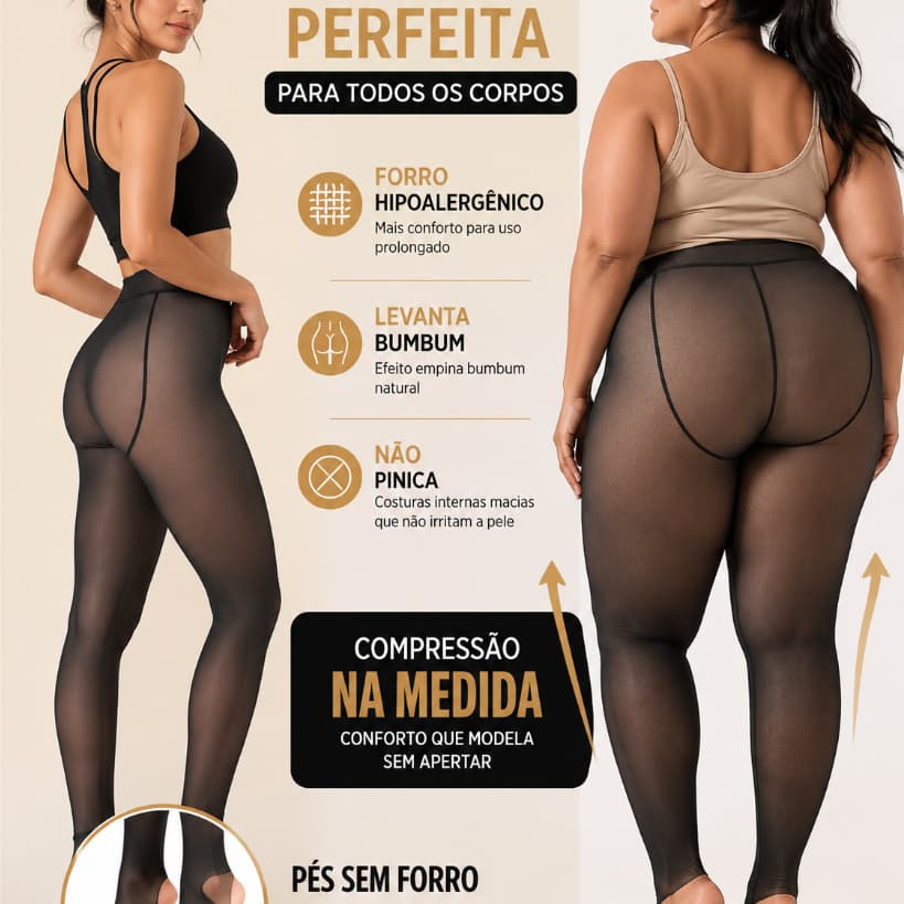 Meia Calça de Lã Térmica Translúcida Forrada Pelinho Peluciada Frio Translúcida Alta Elasticidade Super Quente  Inverno