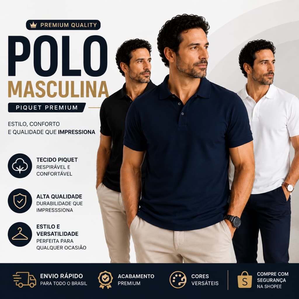 kit 3 polos, polo masculina, camisa polo, polo piquet, camiseta masculina, moda masculina, polo premium