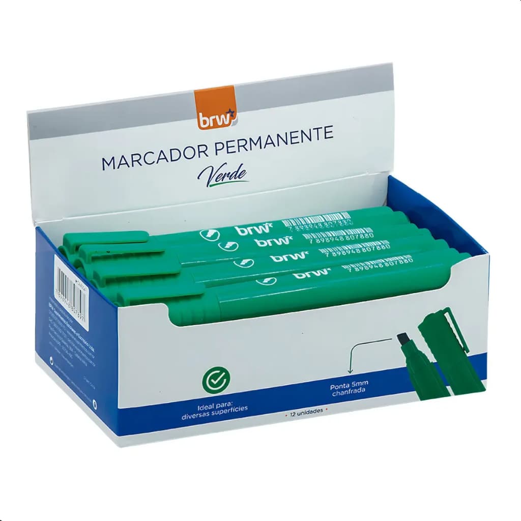 Pincel Atômico Marcador Permanente Verde Brw 12 Unidades