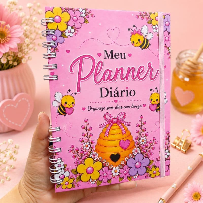 Planner Diário Feminino de Abelhinhas | Agenda de Organização e Planejamento | Capa Dura | Wire-o | Presente Criativo
